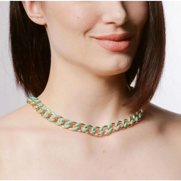 Turquoise Enamel And Gold Link Chain - Picture 2 of 2